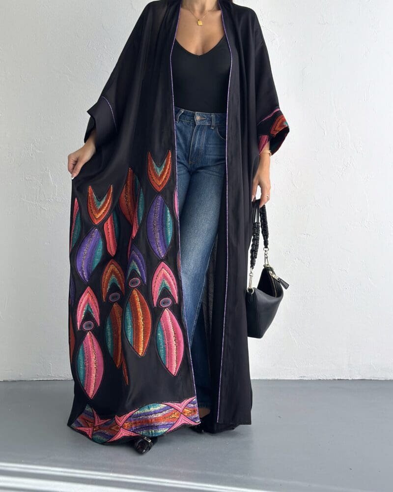 Rosette Black  Embroiderd Abaya