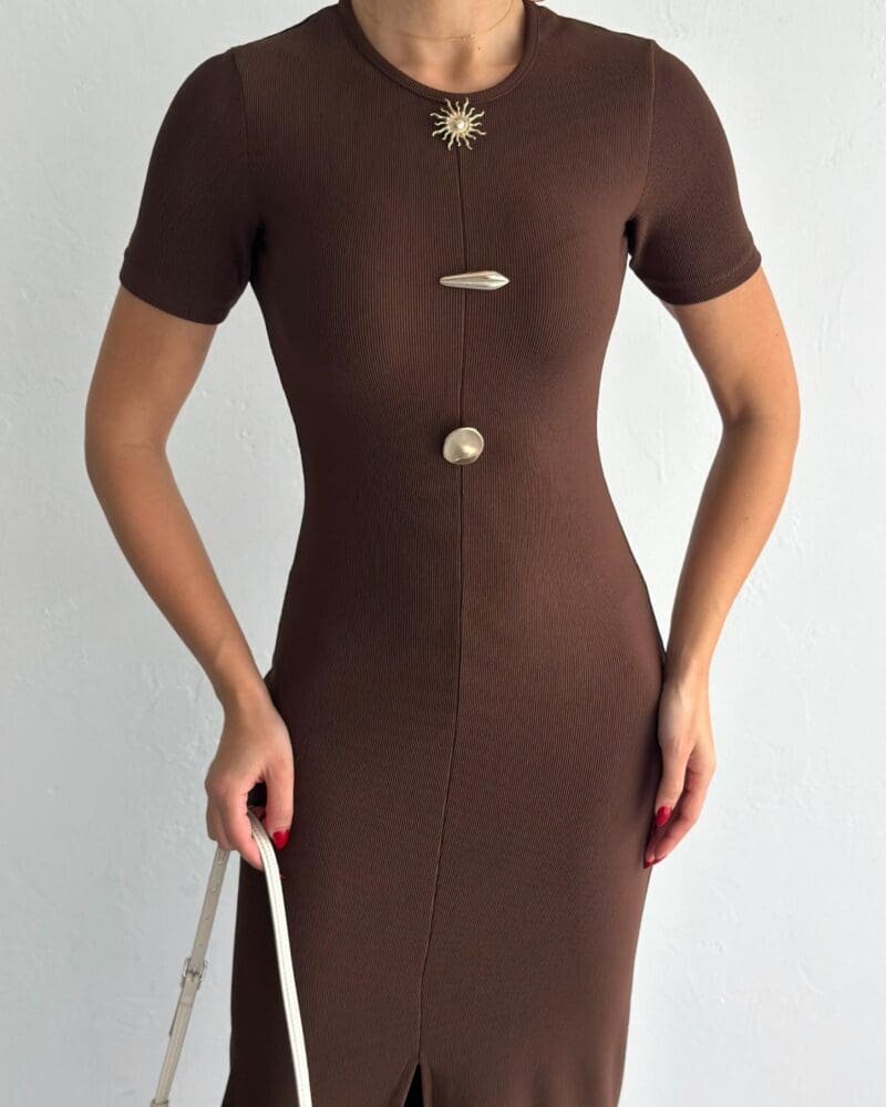 Timeless Button Dress - Brown