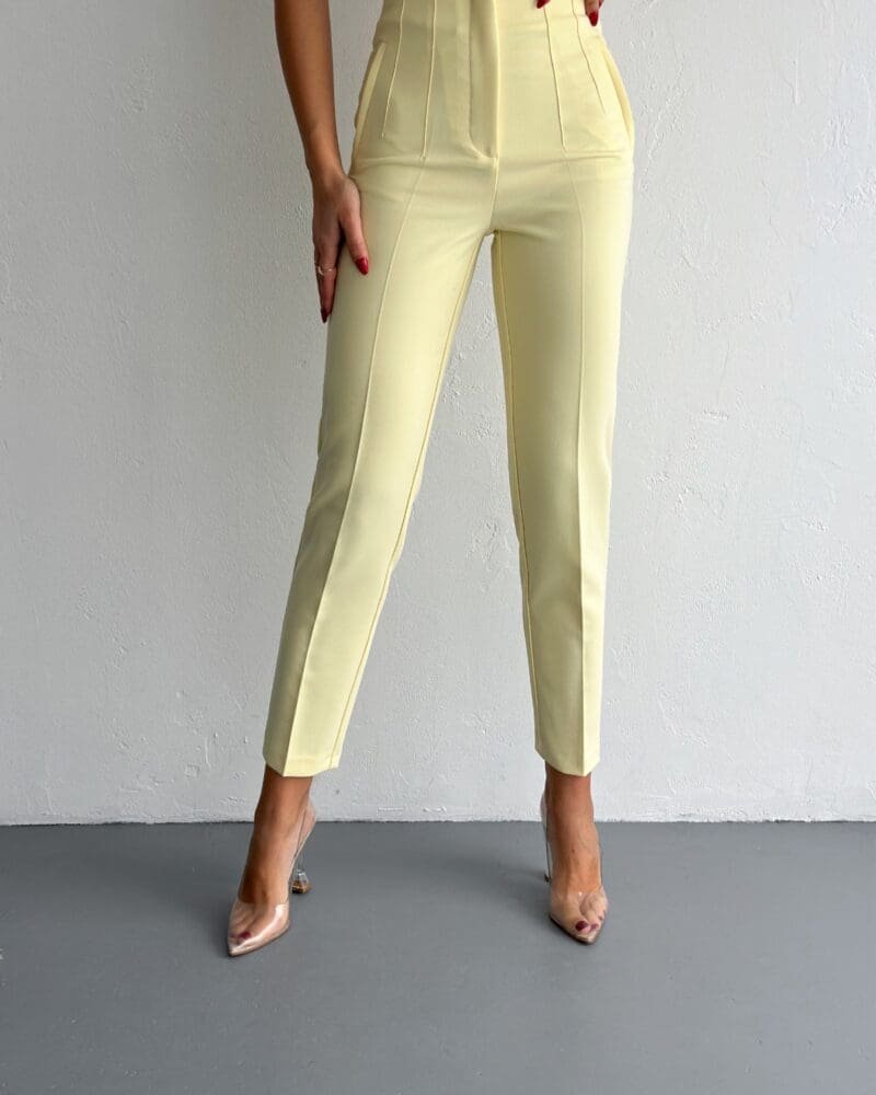 Light  Yellow Haigh Waist Pleated Pants