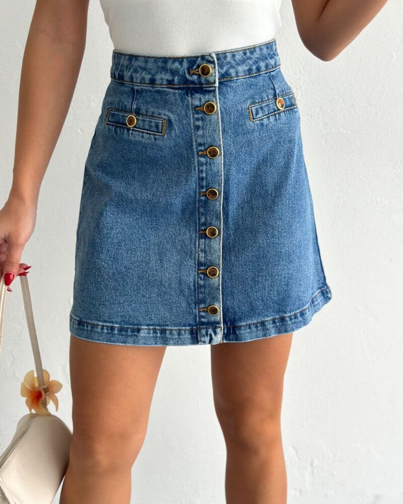 Retro Button-Up Denim Mini