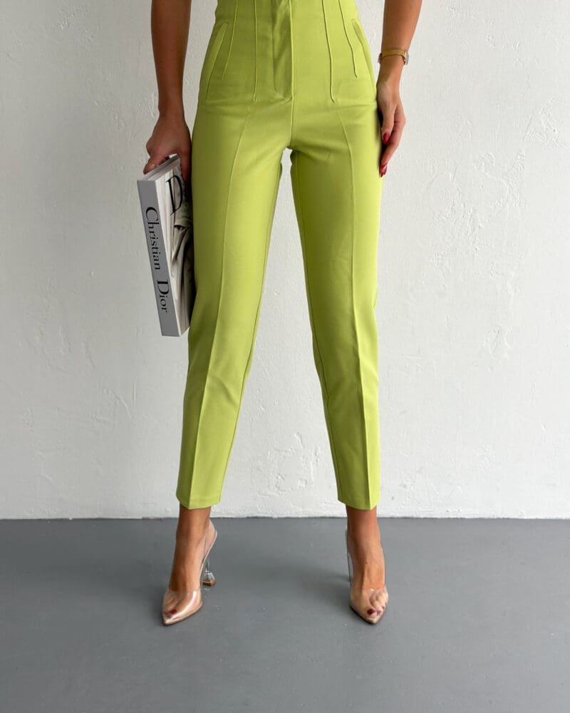 Green Neon High Waist Plated Pants