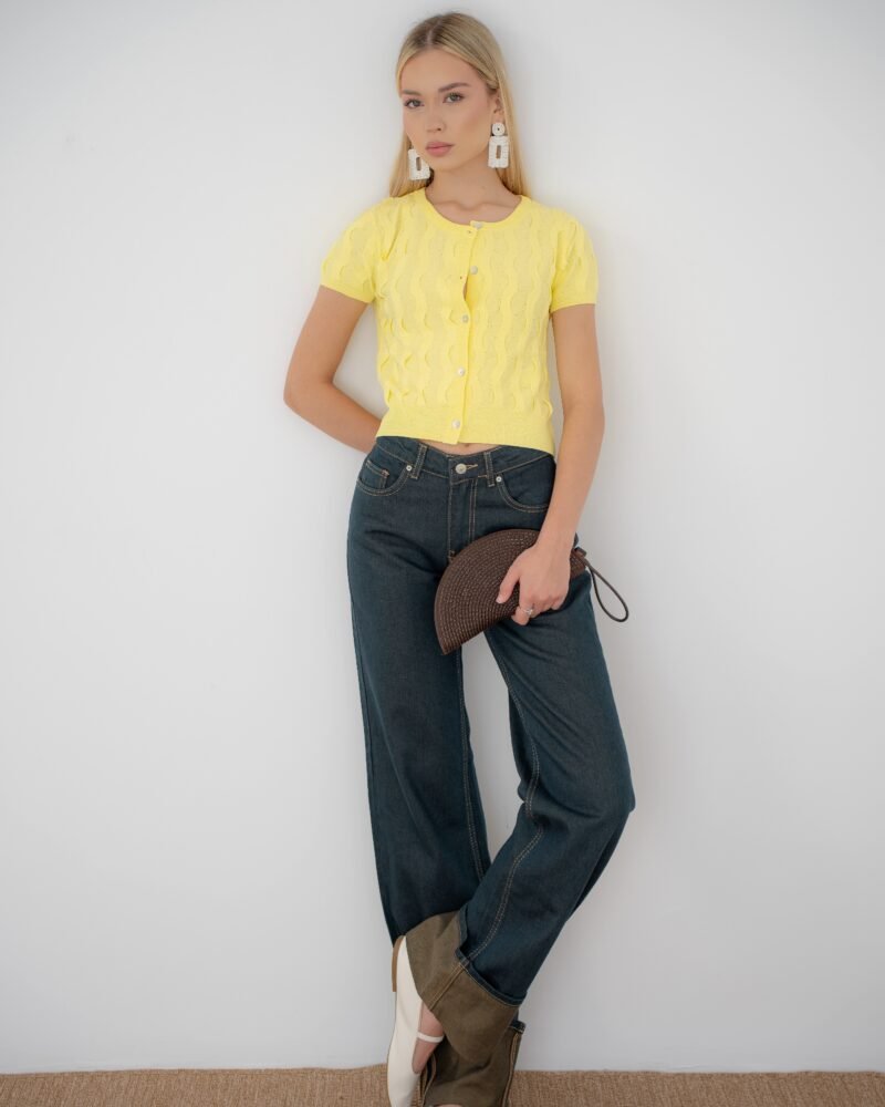Wave Knit Cardigan – Yellow