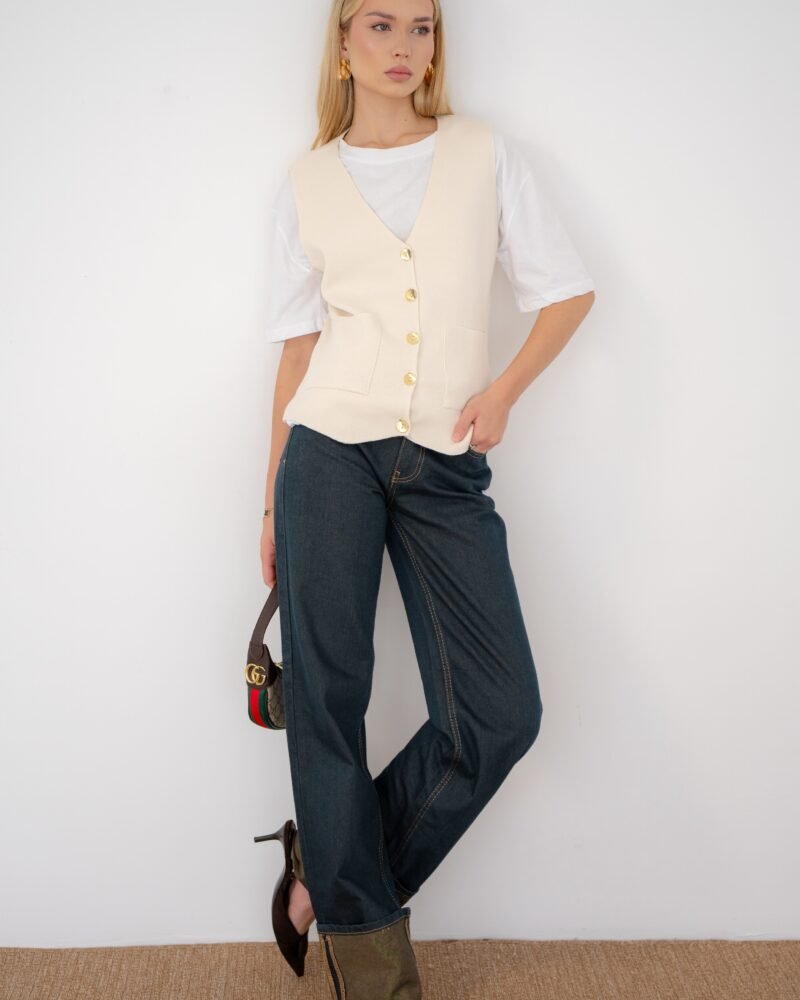 Classic Button Vest – Beige