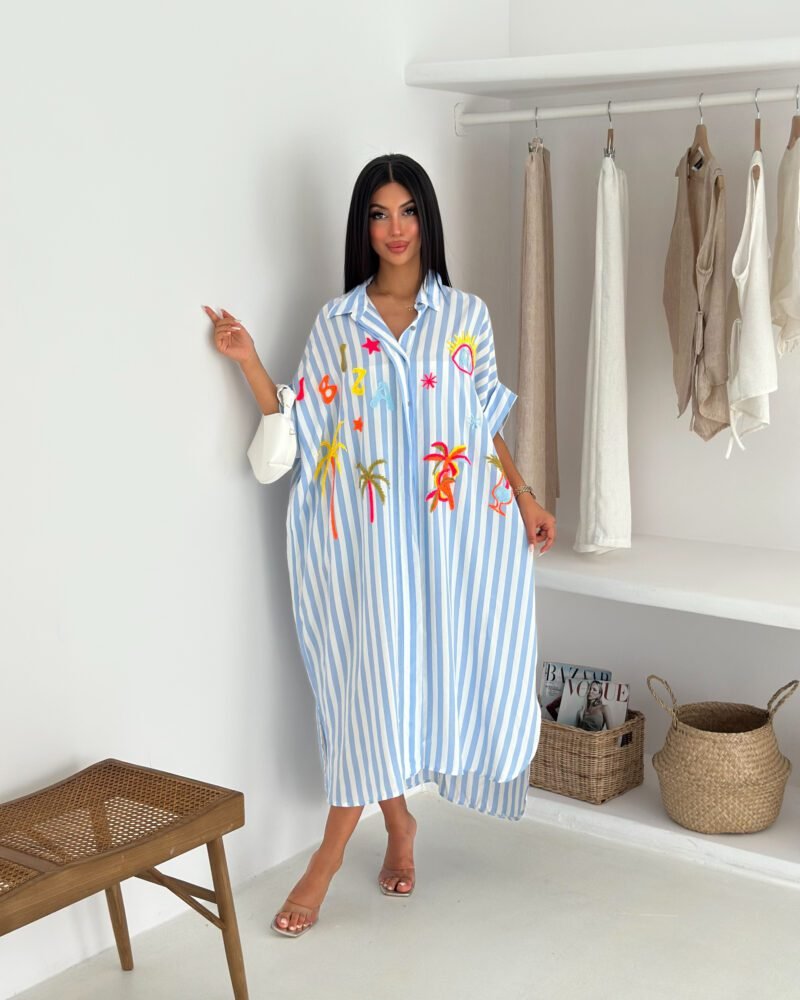 Striped Embroidered Dress