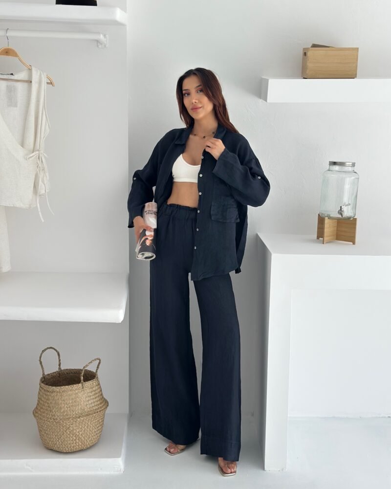 Linen Wide Sky Black-Leg Set