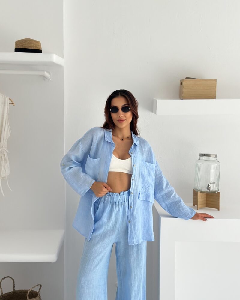 Linen Wide Sky Blue-Leg Set