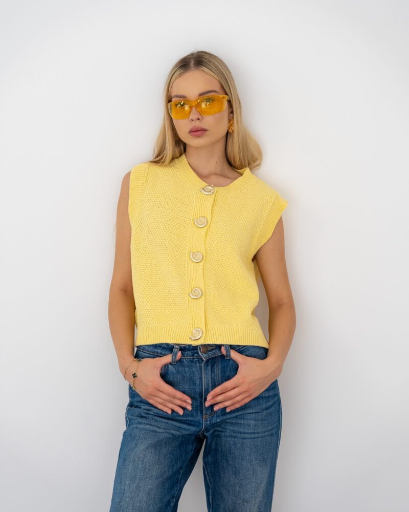 Knit Button Vest – Yellow