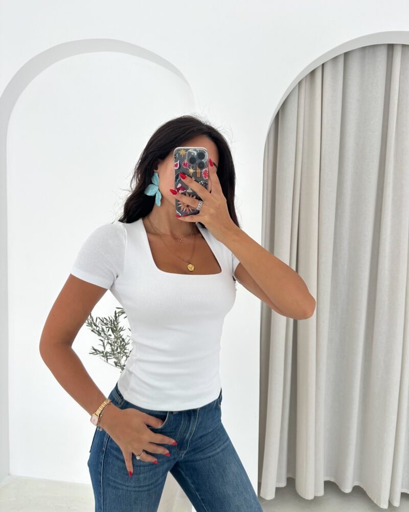 Livia Square Neck Top-White