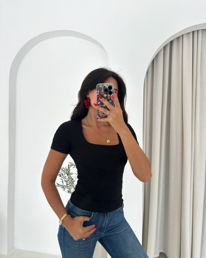 Livia Square Neck Top-Black