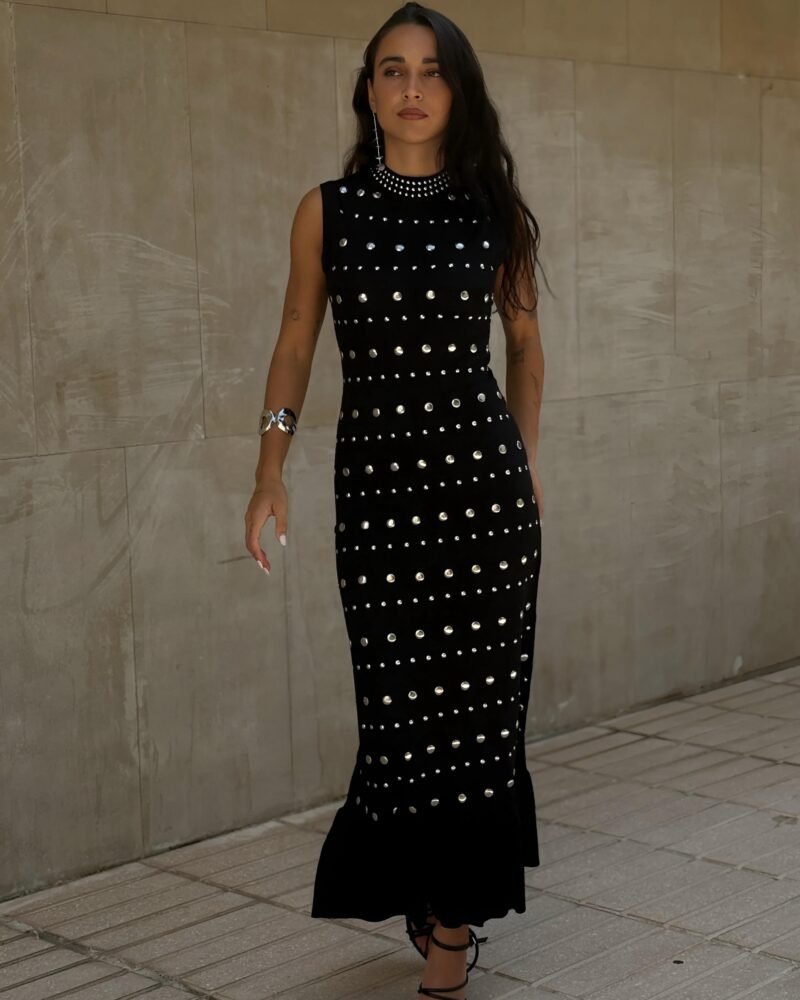 Luna Stud Dress – Black Made In Italy