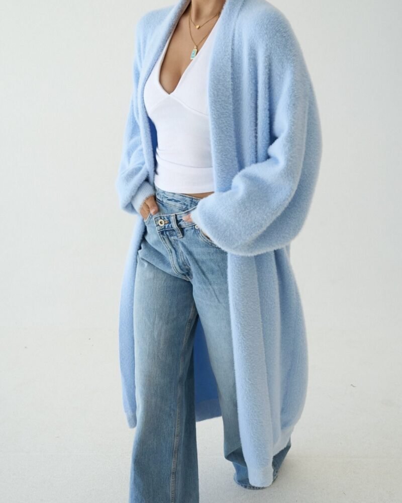 Soft Fur Long Cloud Touch Baby Blue Cardigan
