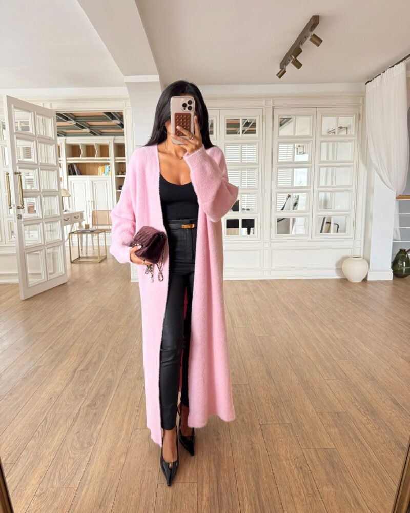 Soft Fur Long Cloud Touch Pink Cardigan