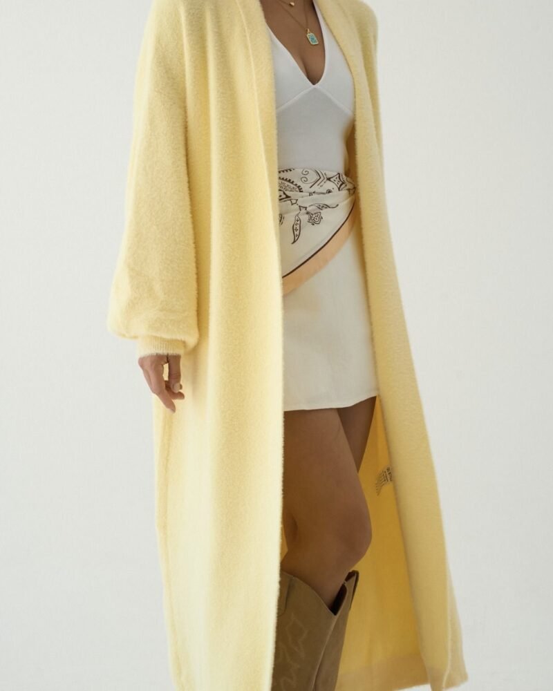 Soft Fur Long Cloud Touch Yellow Cardigan