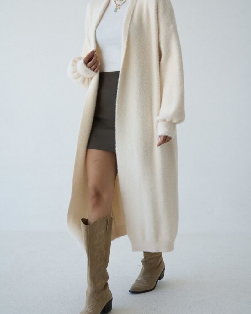 Soft Fur Long Cloud Touch Beige Cardigan