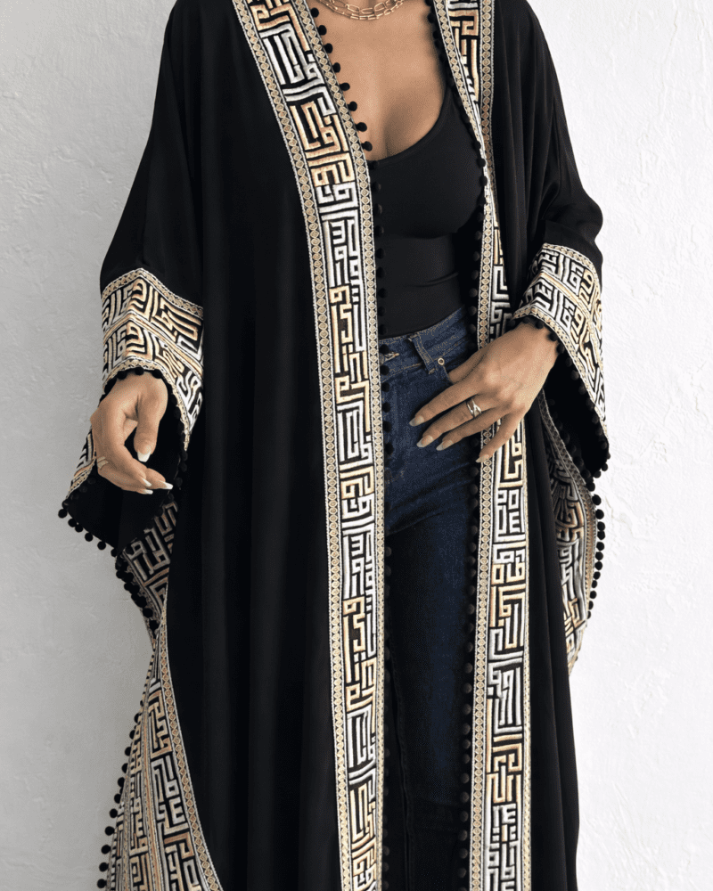 Black Chiffon Abaya With Embroidery Design