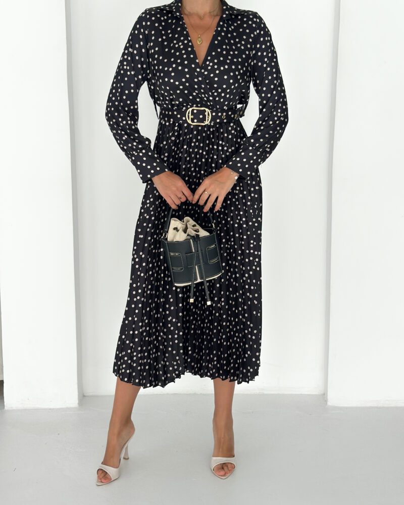 Black Polka Satin Dress