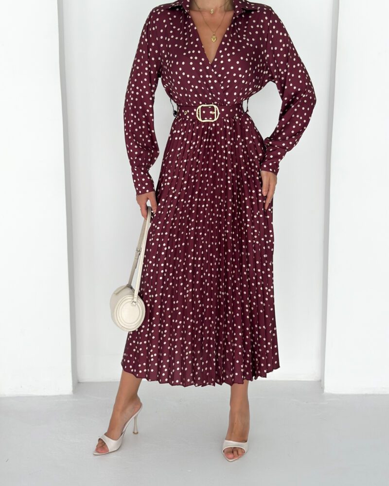 Burgundy Polka Satin Dress