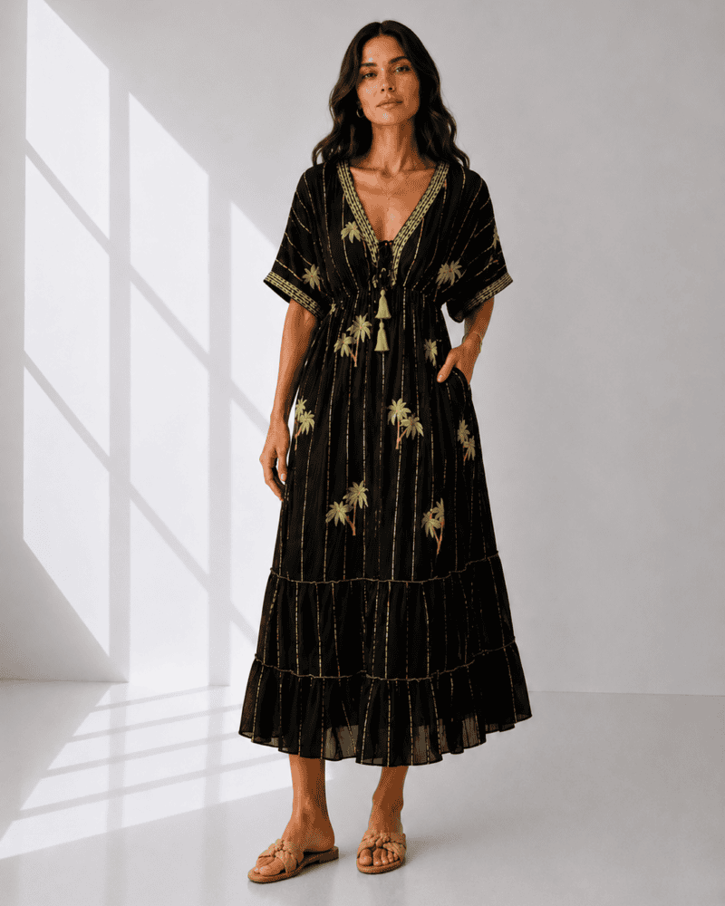 Palm Breeze Embroidered Dress