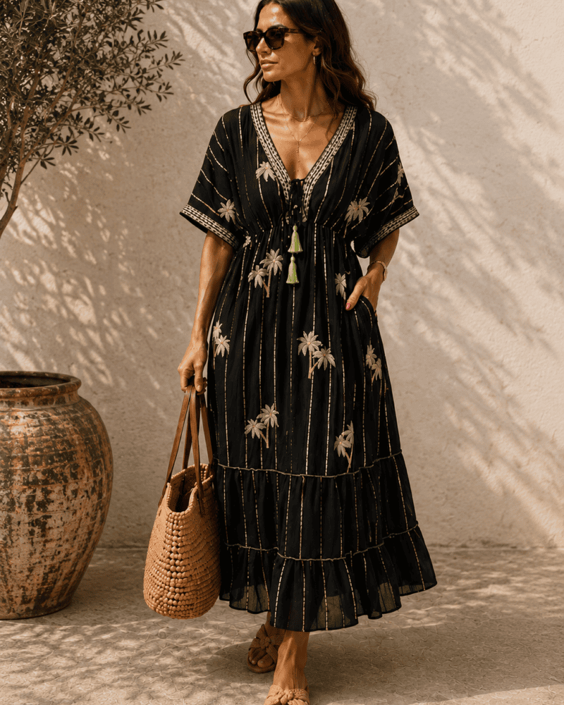 Palm Breeze Embroidered Dress