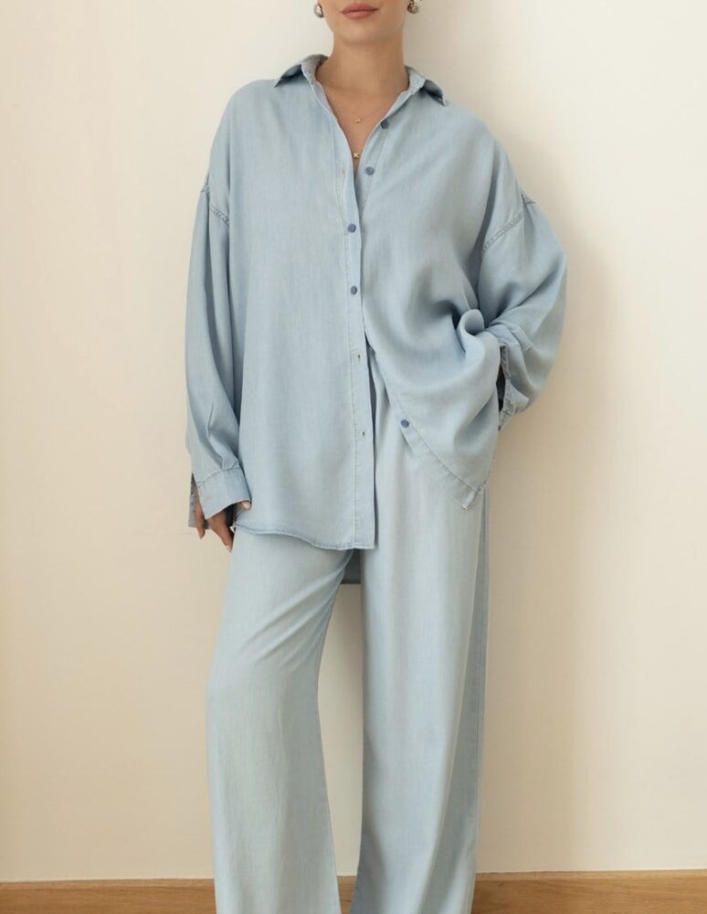 Sky Denim Lounge Set – Light Blue