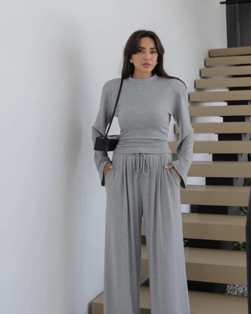 Soft Draped Wide Leg Set- Grey