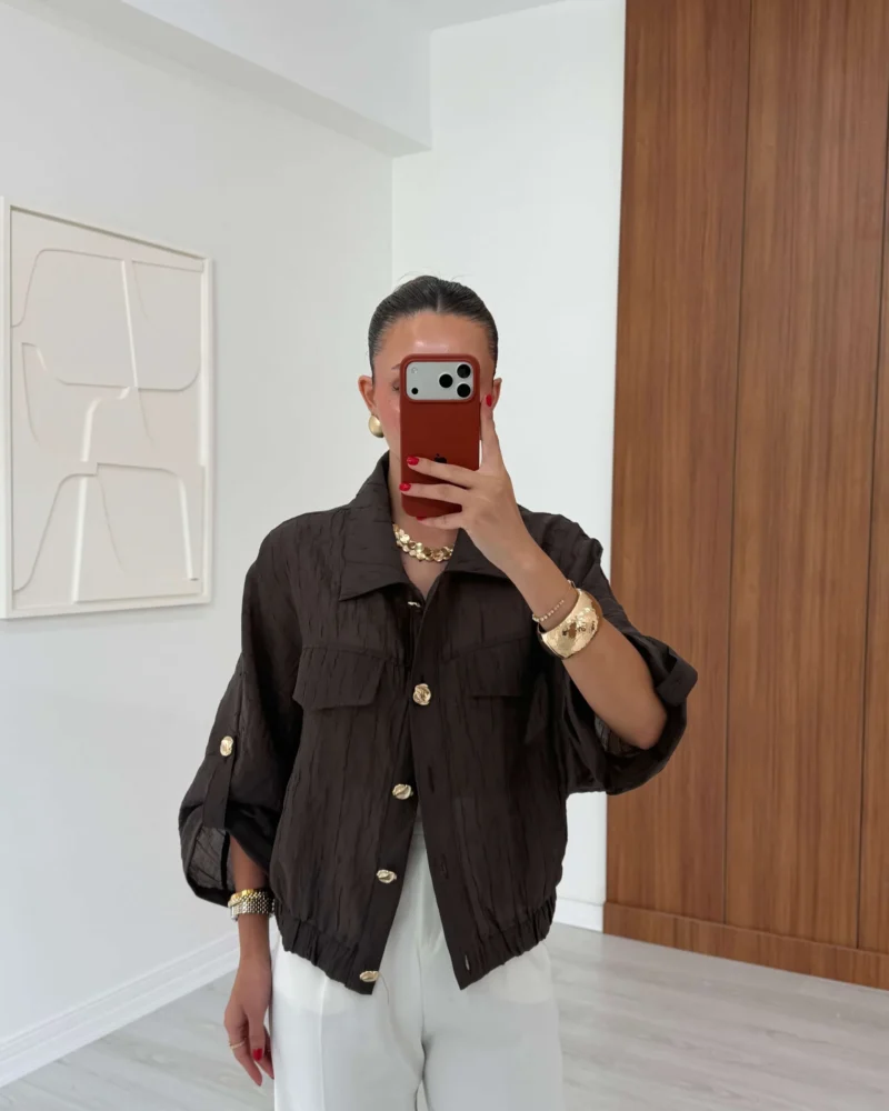 Lustre Textured Jacket- Brown