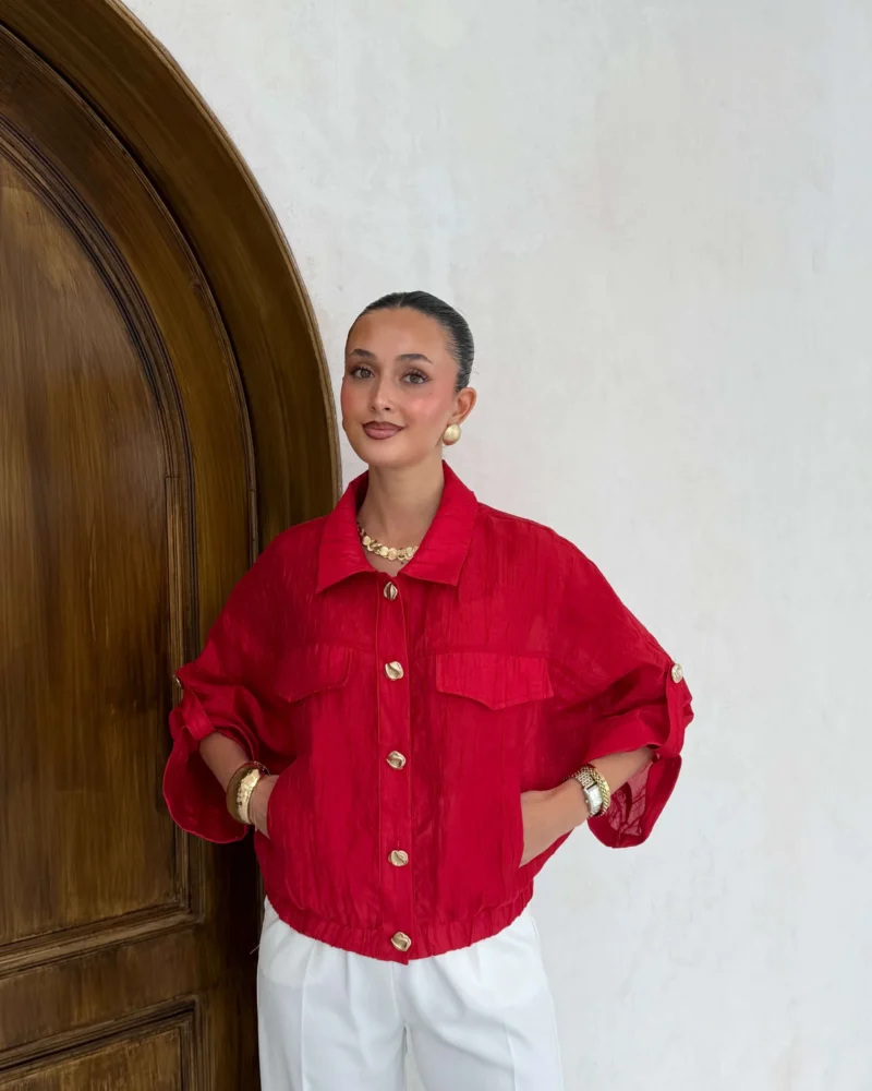 Lustre Textured Jacket- Red