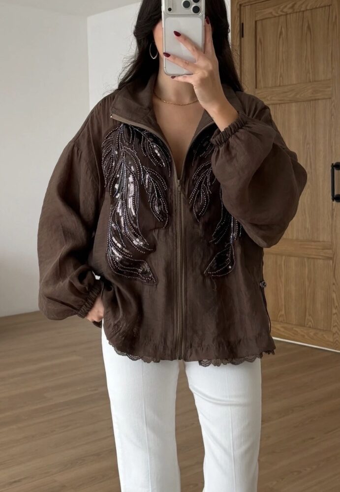 Luna Embellished Jacket – Chocolate Brown