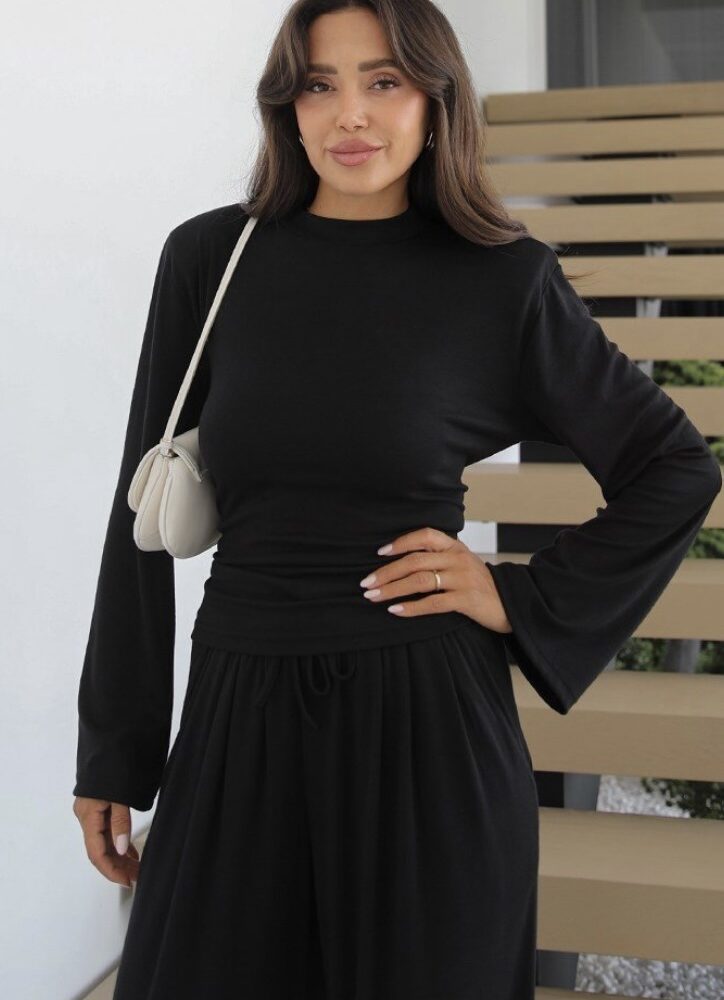 Soft Draped Wide Leg Set- Black
