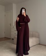 Flowing Maroon Cardigan Three-Piece Set