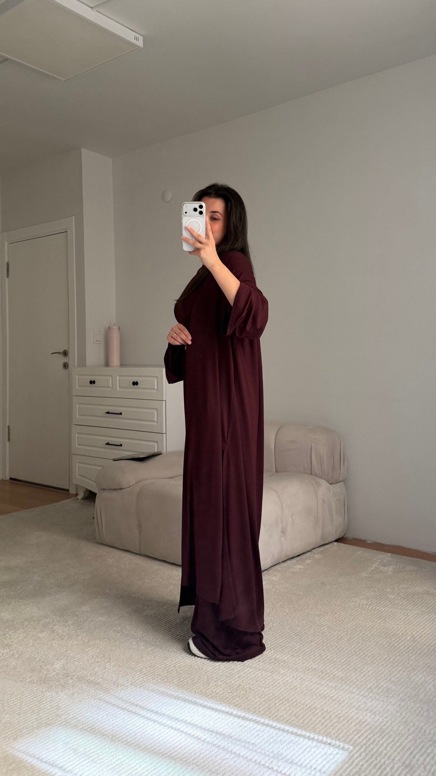 Flowing Maroon Cardigan Three-Piece Set