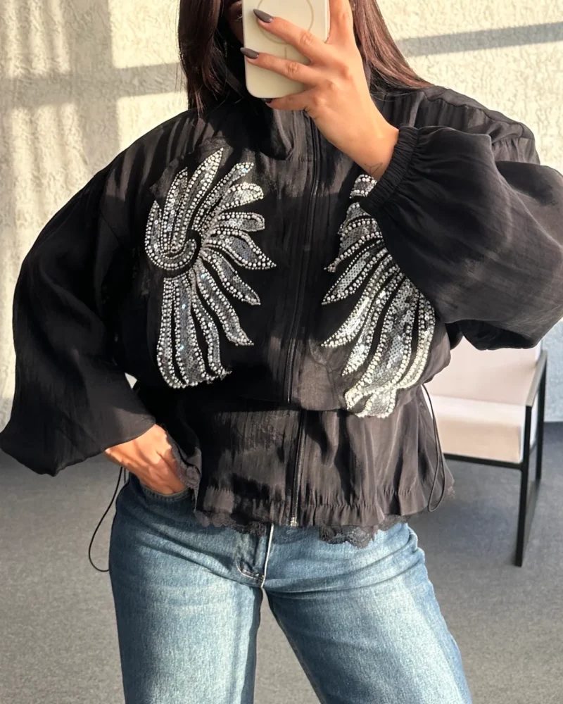 Midnight Crystal Feather Blouse