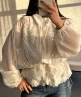Ivory Crystal Feather Blouse