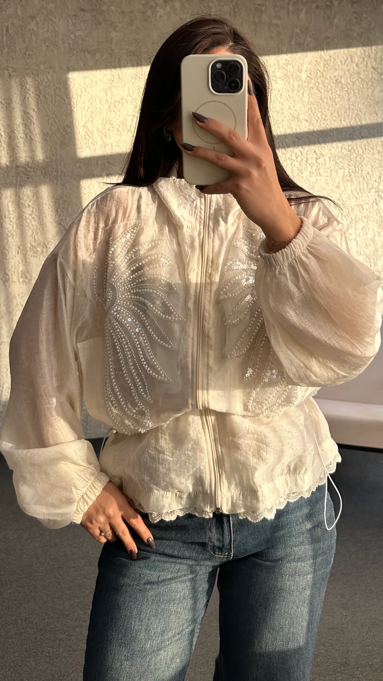 Ivory Crystal Feather Blouse