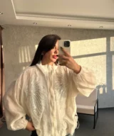 Ivory Crystal Feather Blouse