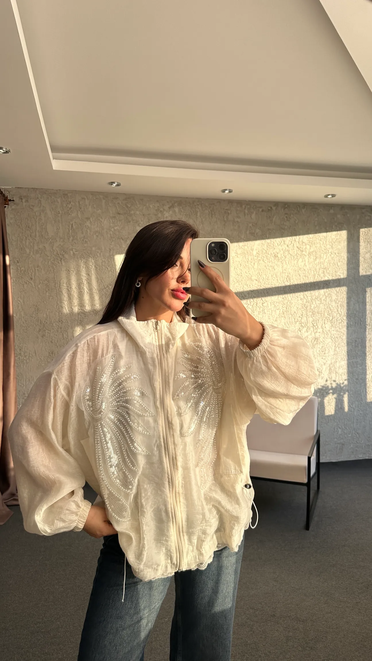 Ivory Crystal Feather Blouse