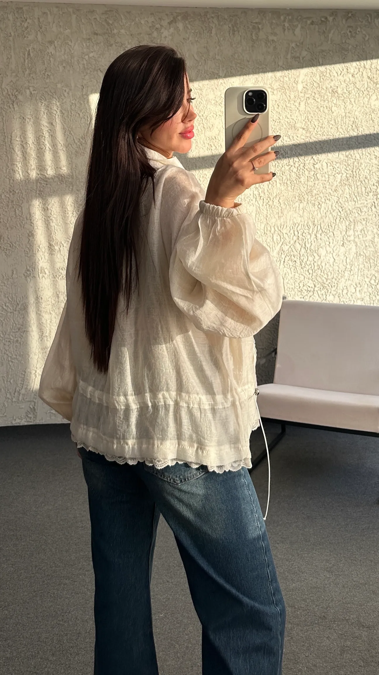 Ivory Crystal Feather Blouse