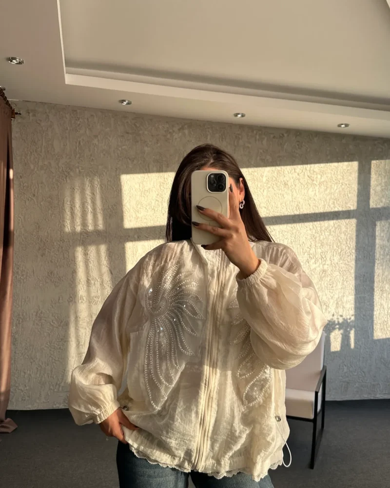 Ivory Crystal Feather Blouse