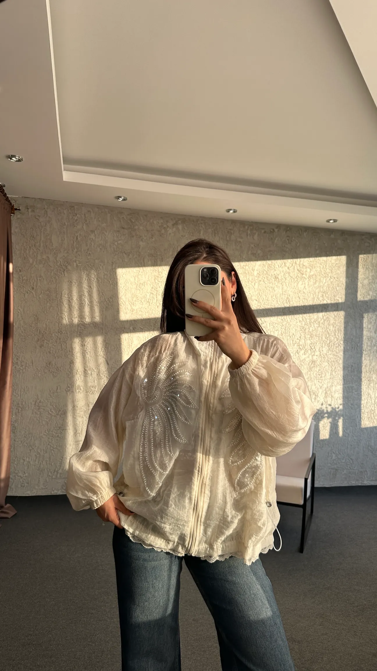 Ivory Crystal Feather Blouse