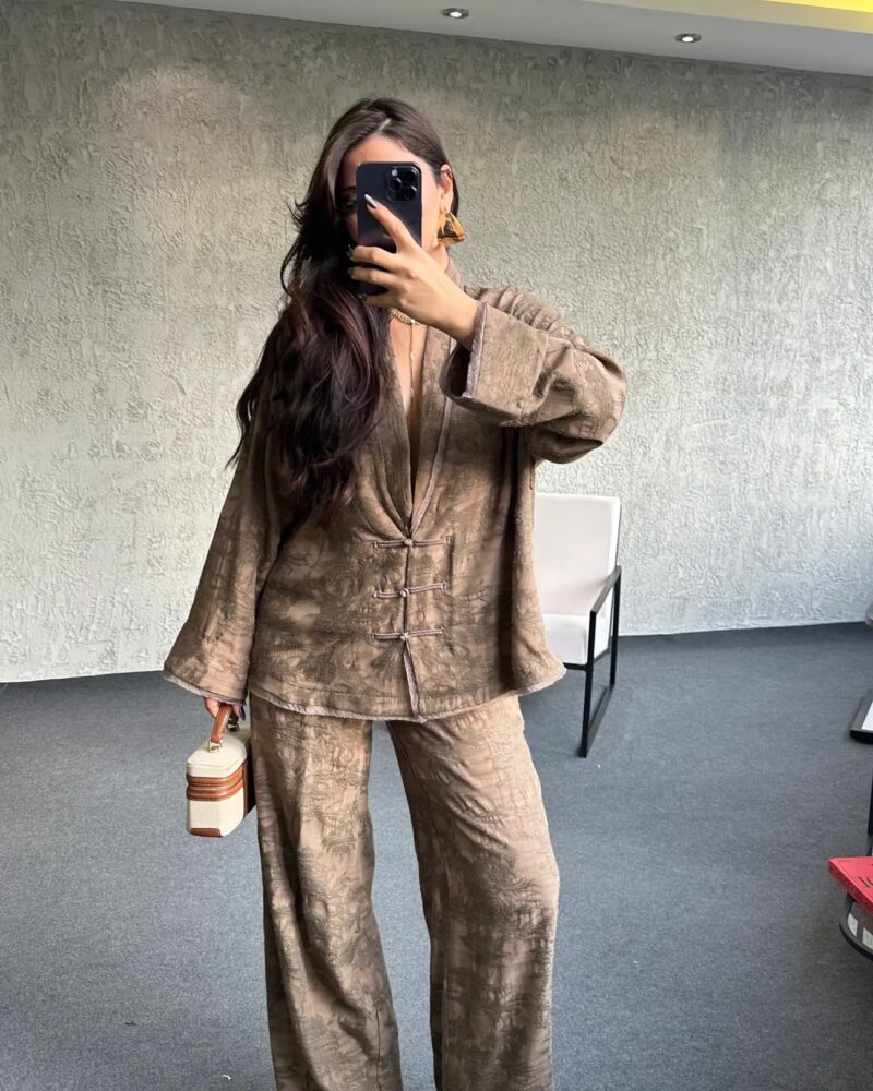 Harper Olive Jacquard Kimono Set